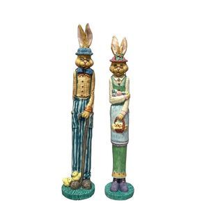 Vintage Resin Spring Easter Grandpa & Grandma Bunnies Pencil Figurines Set of 2